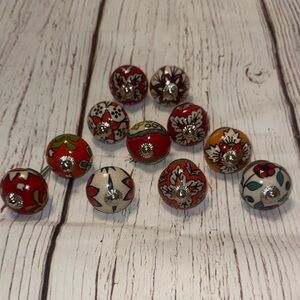 Red Floral Ceramic Drawer Knobs - Set of 13